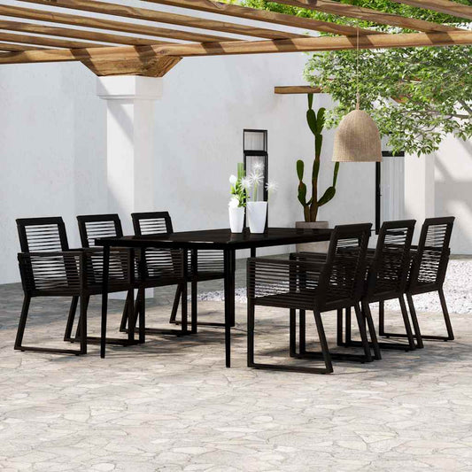 Dining Set | Black | Powder-coated steel, glass, PVC rattan