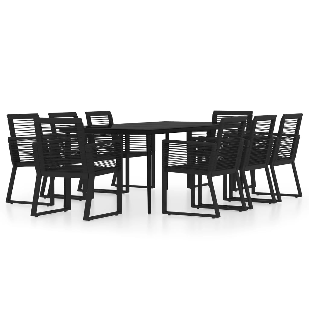 Dining Set | Black | Powder-coated steel, glass, PVC rattan | Large
