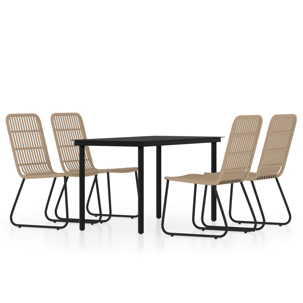Dining Set | Black, Oak | Powder-coated Steel, Glass Tabletop, PE Rattan