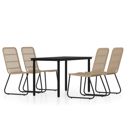 Dining Set | Black, Oak | Powder-coated Steel, Glass Tabletop, PE Rattan