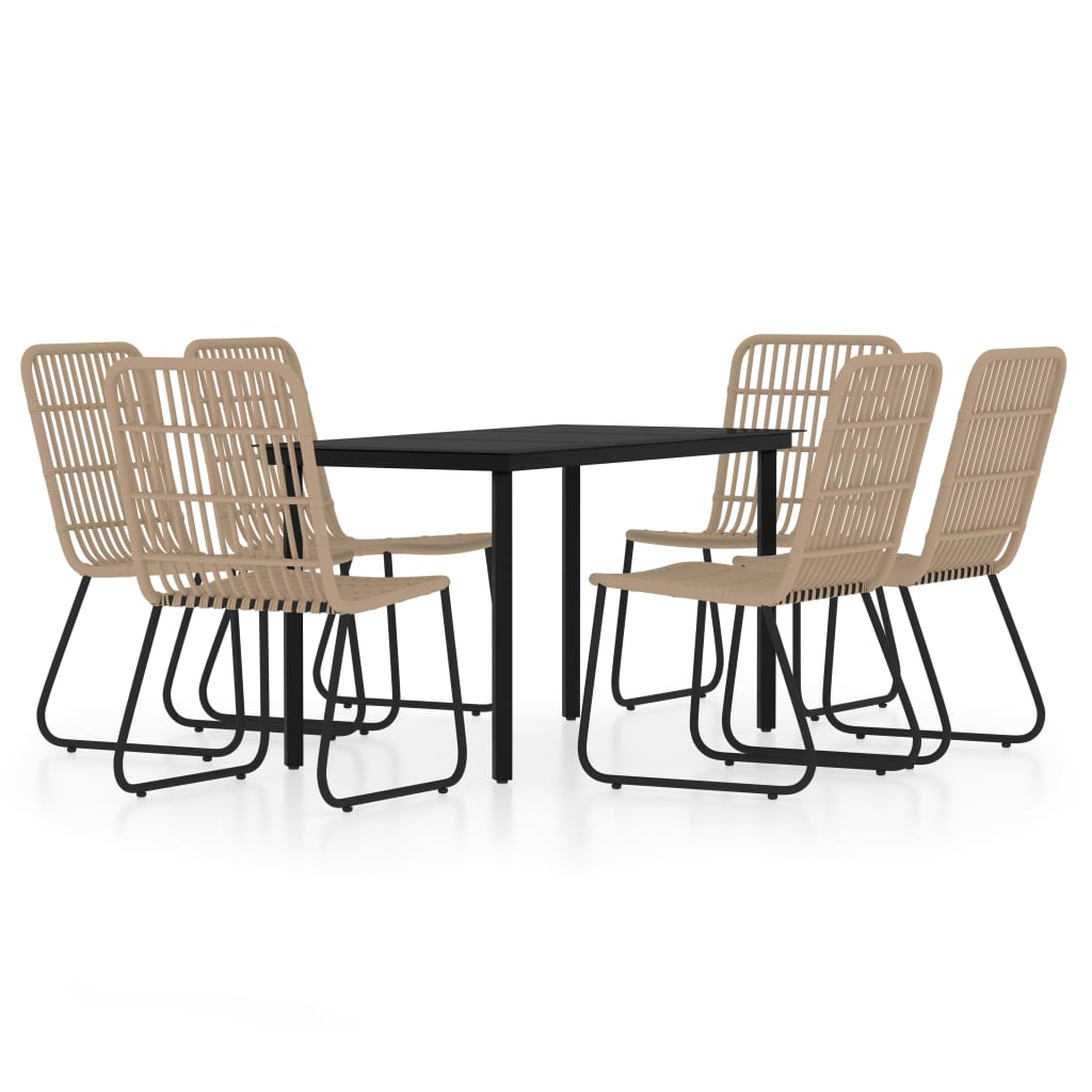 Dining Set | Oak and Black | PE Rattan, Powder-Coated Steel, Glass