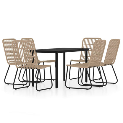 Dining Set | Oak and Black | PE Rattan, Powder-Coated Steel, Glass