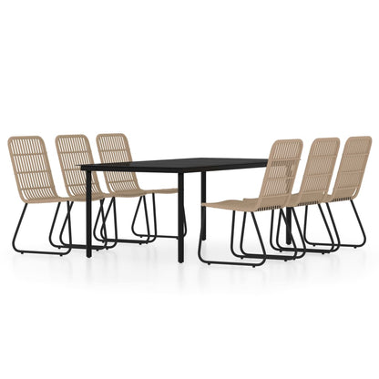 Dining Set | Oak, Black | Powder-coated steel, PE rattan, glass | Large