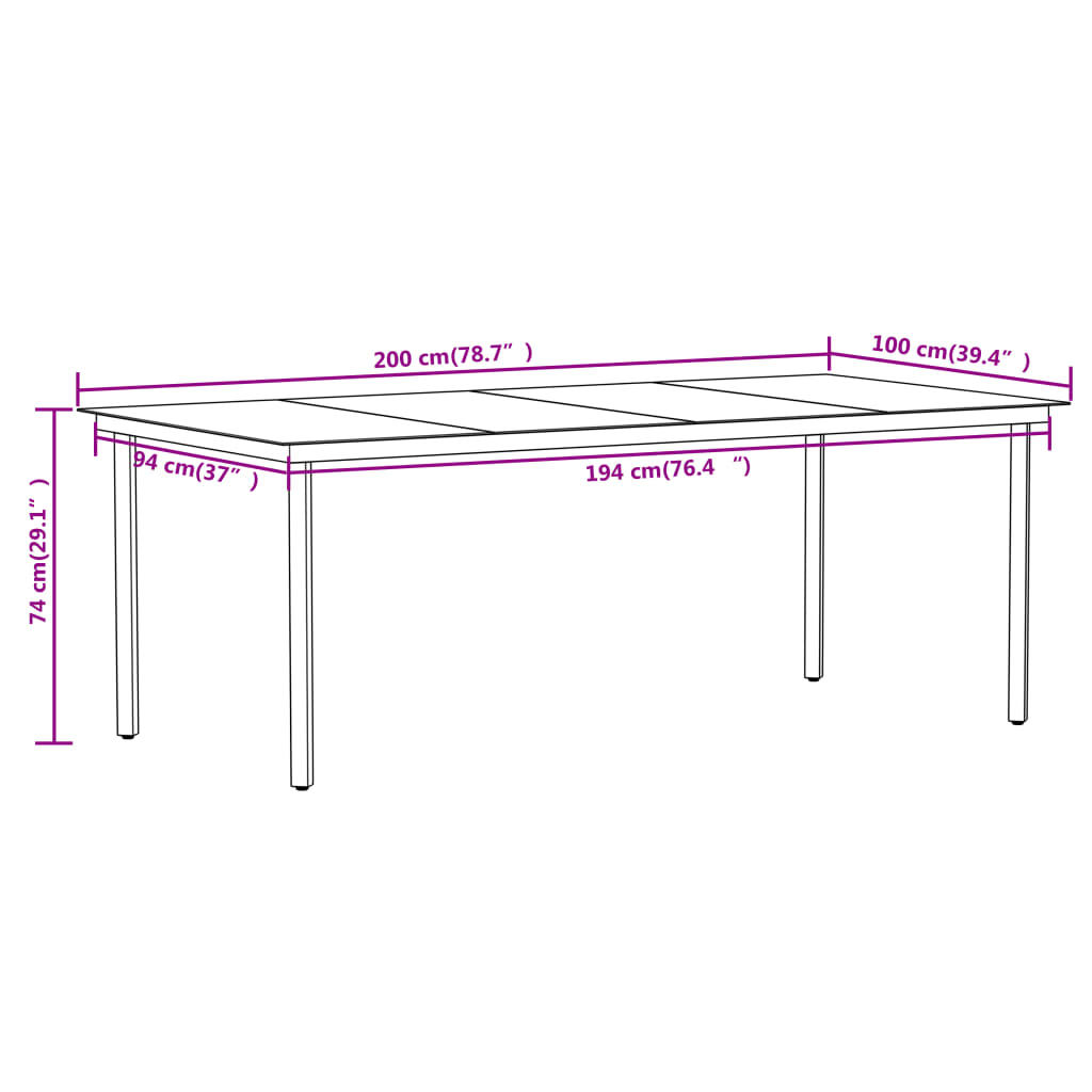 Dining Set | Oak, Black | Powder-coated steel, PE rattan, glass | Large