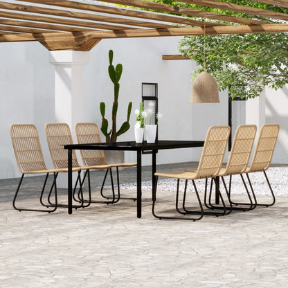 Dining Set | Oak, Black | Powder-coated steel, PE rattan, glass | Large