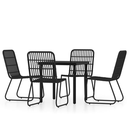 Dining Set | Black | Powder-coated steel, PE rattan, Glass | 5 Piece Set
