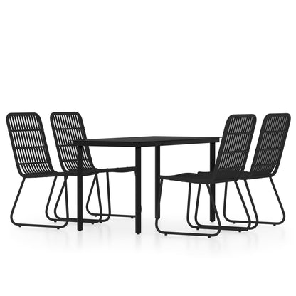 Dining Set | Black | Powder-Coated Steel, PE Rattan, Glass | 5 Piece Set