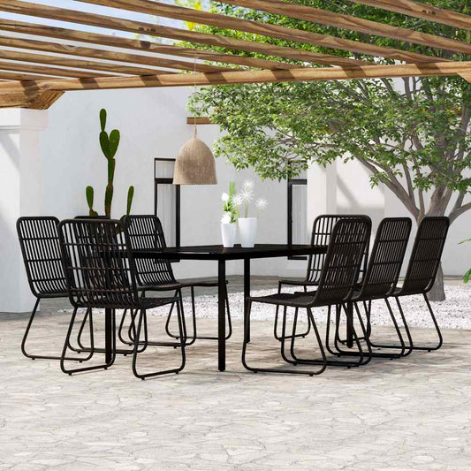 9 Piece Garden Dining Set Black
