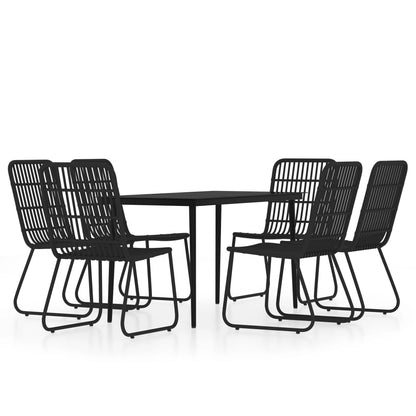 Dining Set | Black | Powder-coated steel, PE rattan, glass | Medium