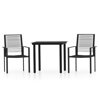 Dining Set | Black | Powder-coated steel, PVC hollow rattan, glass