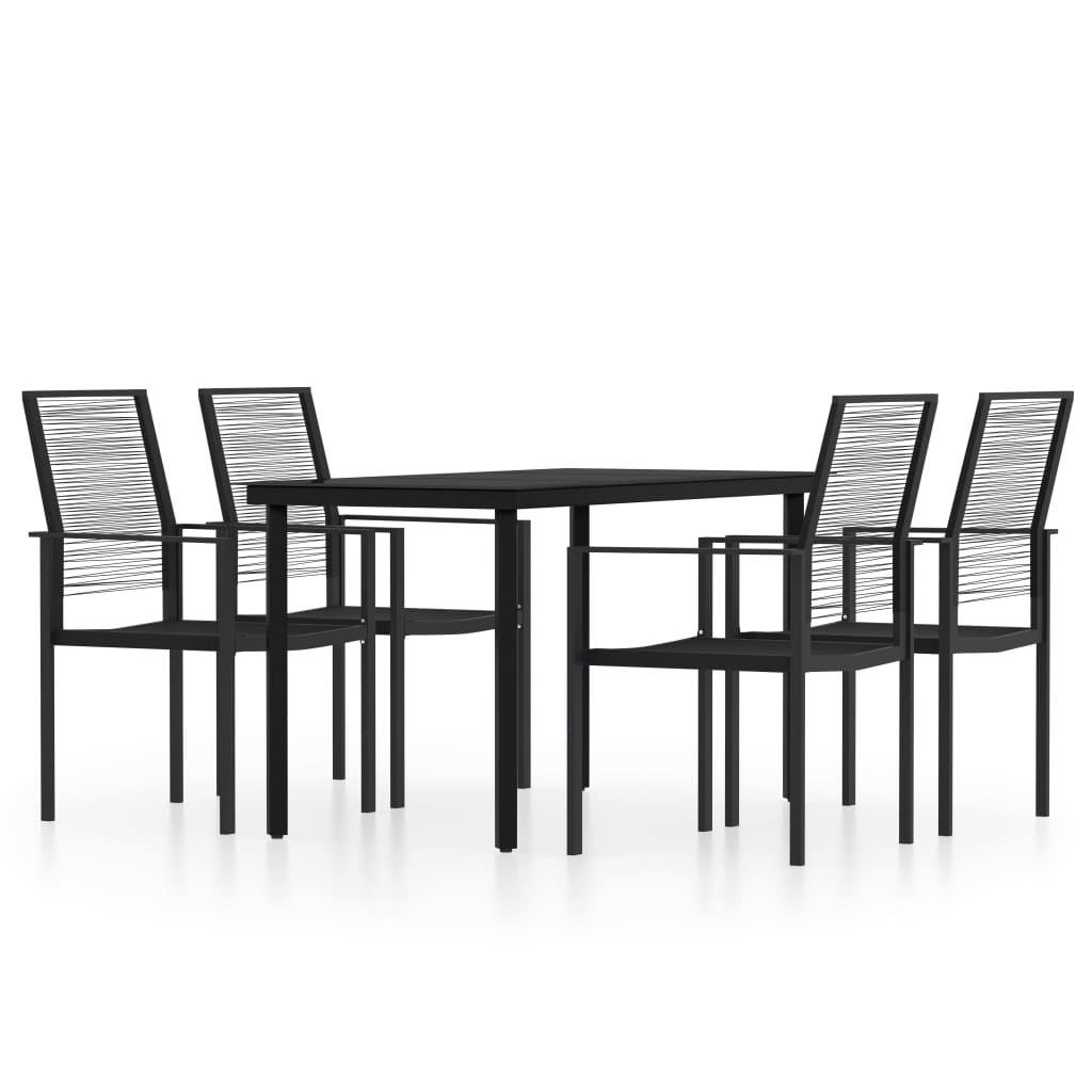 Dining Set | Black | Powder-coated steel, PVC hollow rattan, glass
