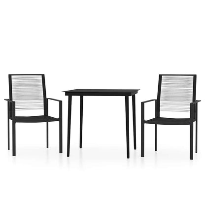 Dining Set | Black | Powder-Coated Steel, Glass, PVC Hollow Rattan