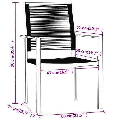 Dining Set | Black | Powder-Coated Steel, Glass, PVC Hollow Rattan