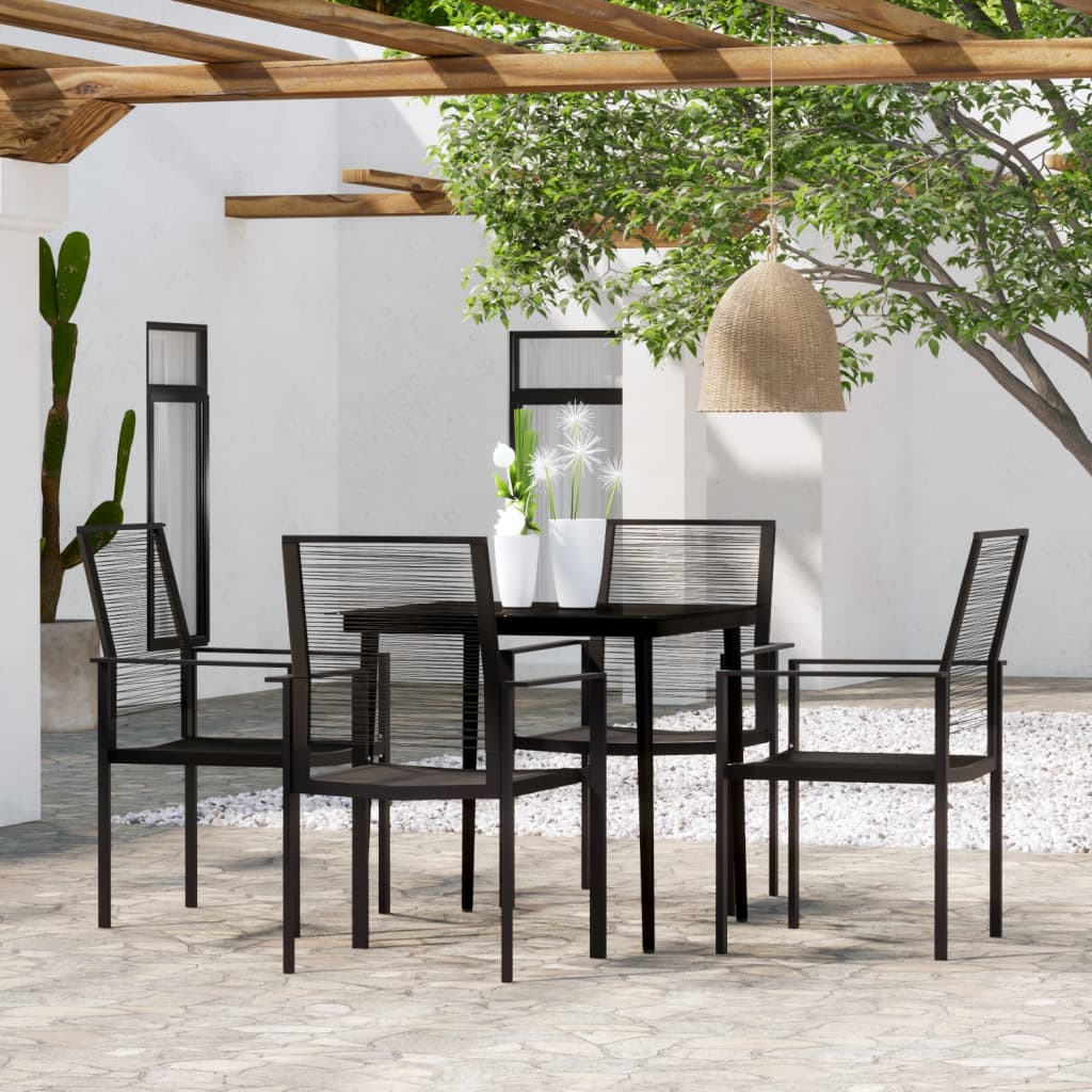 Dining Set | Black | Powder-coated steel, Glass, PVC hollow rattan