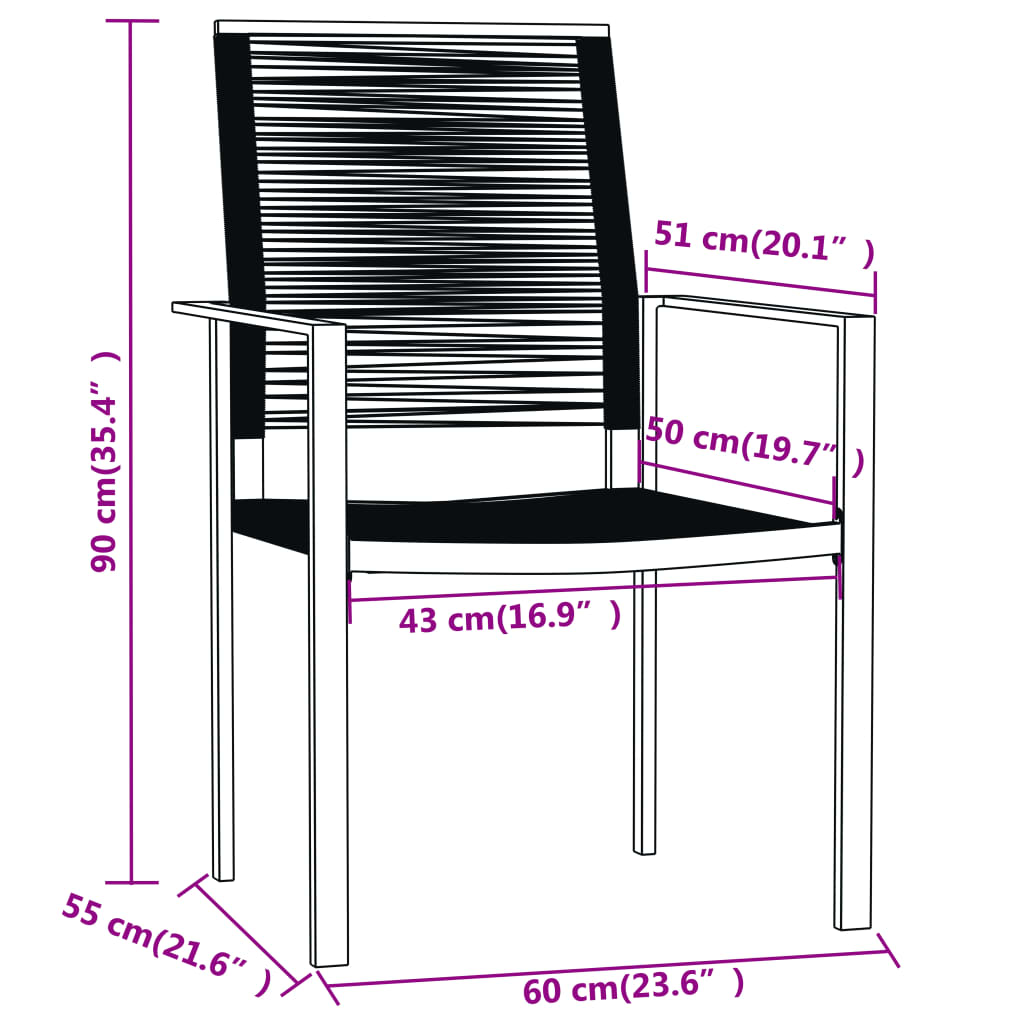 Dining Set | Black | Powder-coated steel | Large | Durable | Dining Set