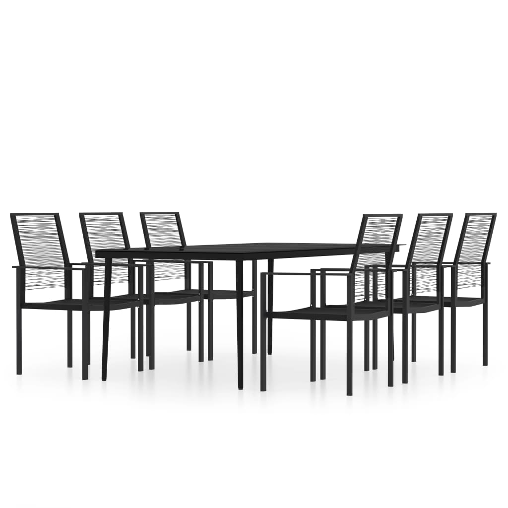 Dining Set | Black | Powder-coated steel, glass, PVC rattan