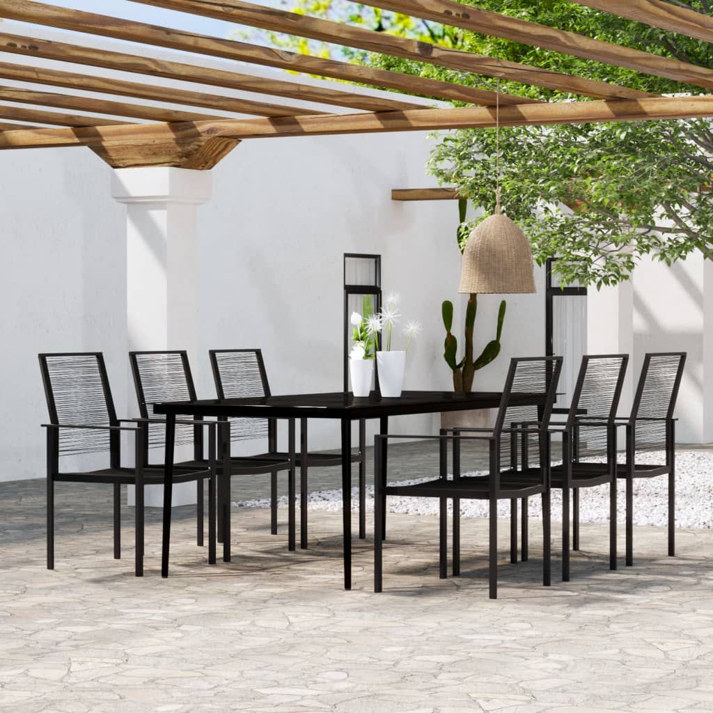 Dining Set | Black | Powder-coated steel, glass, PVC rattan