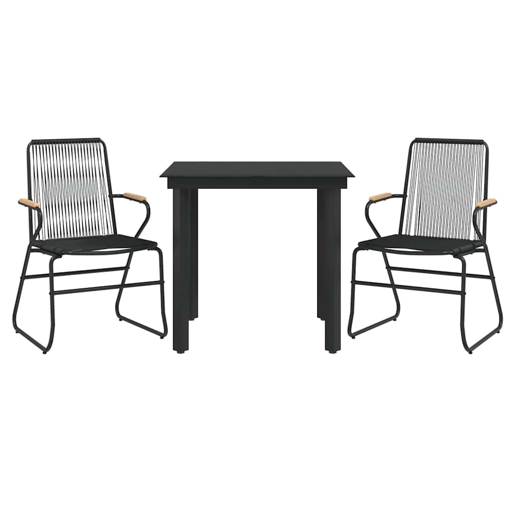 3 Piece Garden Dining Set Black PVC Rattan