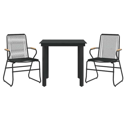 3 Piece Garden Dining Set Black PVC Rattan