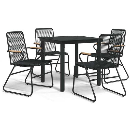 5 Piece Garden Dining Set Black PVC Rattan