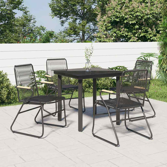 5 Piece Garden Dining Set Black PVC Rattan