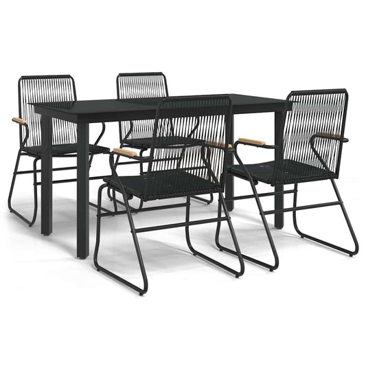5 Piece Garden Dining Set Black PVC Rattan