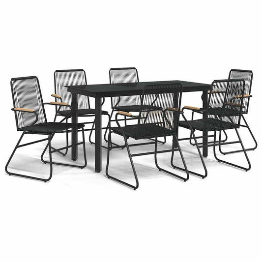 7 Piece Garden Dining Set Black PVC Rattan