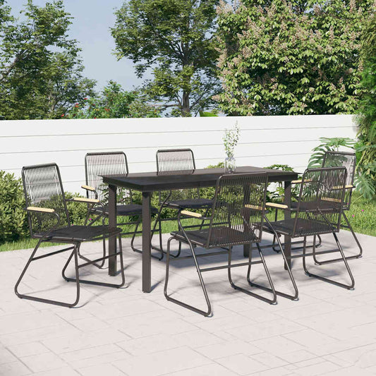 7 Piece Garden Dining Set Black PVC Rattan