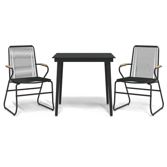 3 Piece Garden Dining Set Black PVC Rattan