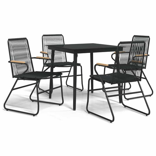 5 Piece Garden Dining Set Black PVC Rattan