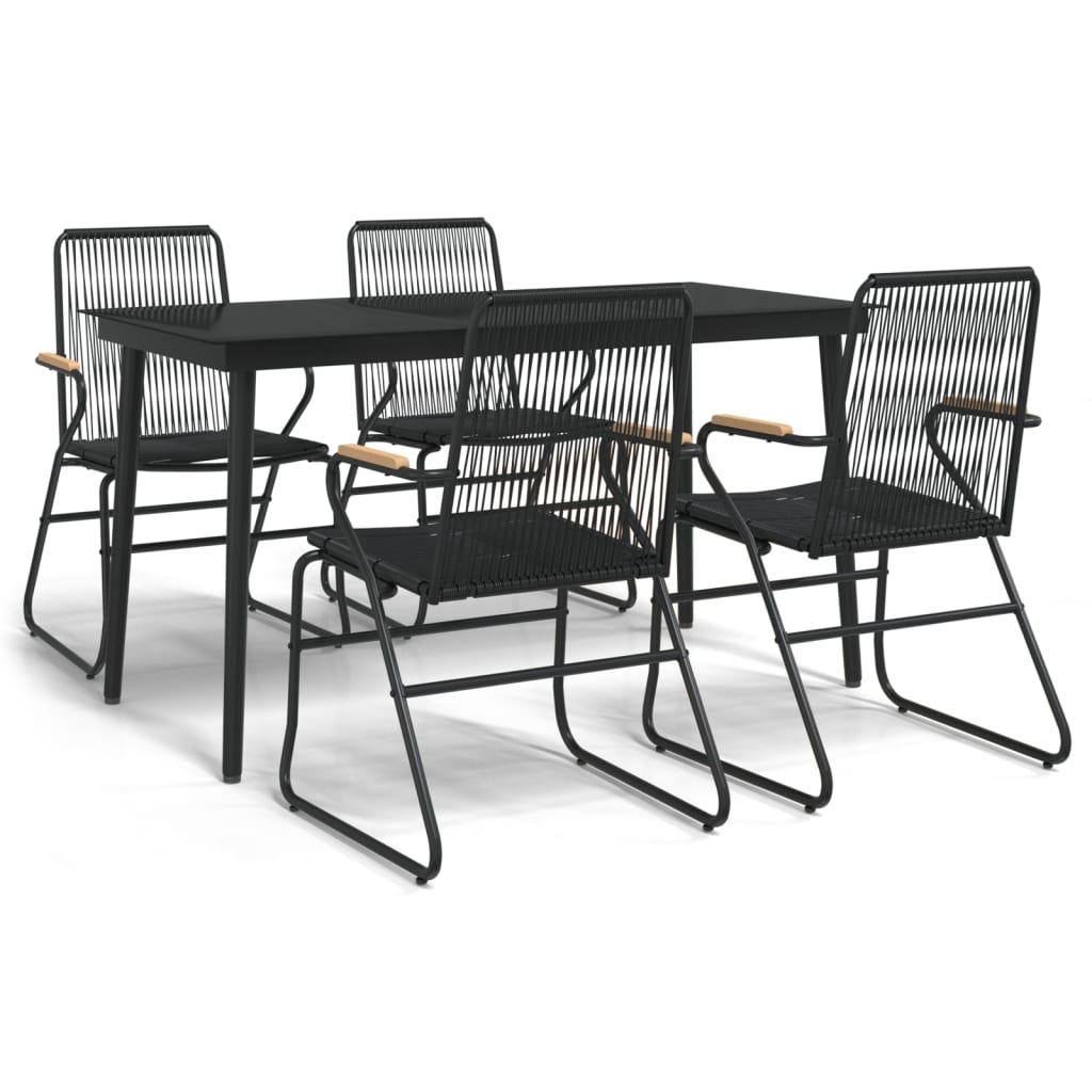 Garden Dining Set | Black | PVC Rattan, Powder-Coated Steel, Glass