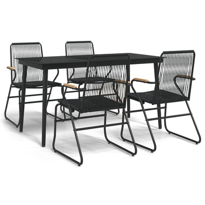 Garden Dining Set | Black | PVC Rattan, Powder-Coated Steel, Glass