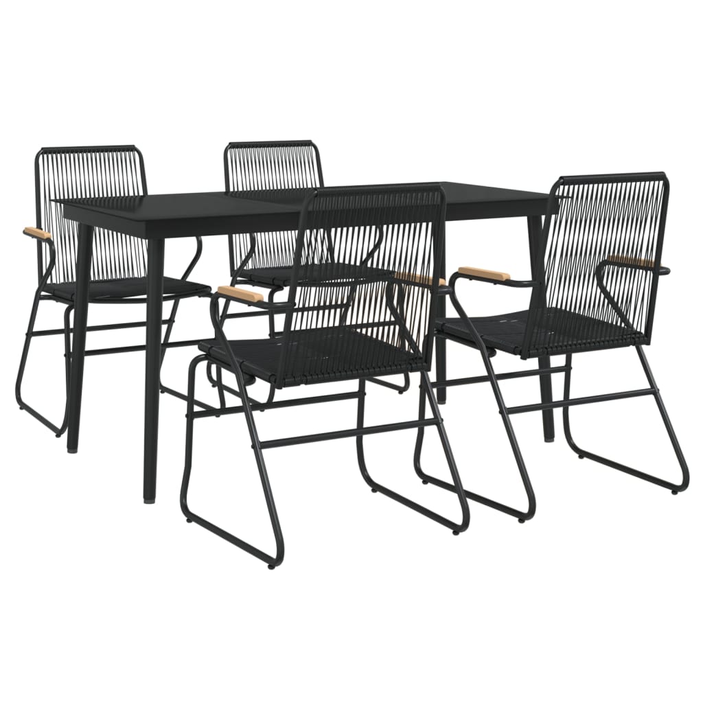 Garden Dining Set | Black | PVC Rattan, Powder-Coated Steel, Glass