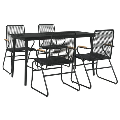 Garden Dining Set | Black | PVC Rattan, Powder-Coated Steel, Glass