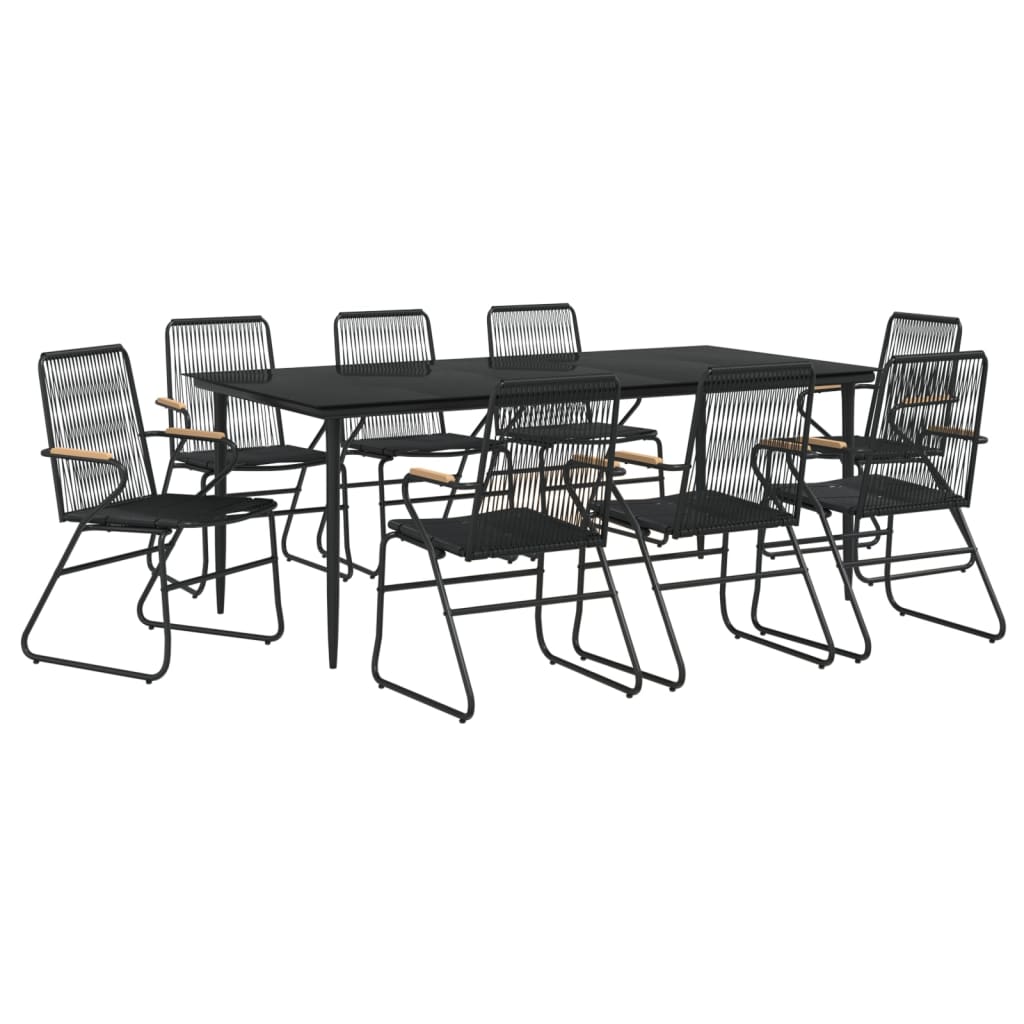 Garden Dining Set | Black | PVC rattan, powder-coated steel, glass