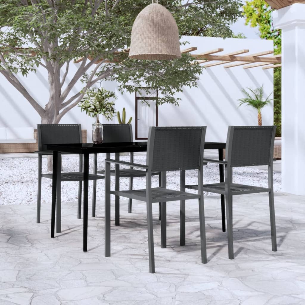 Garden Dining Set Black Powder-coated steel, glass, plastic