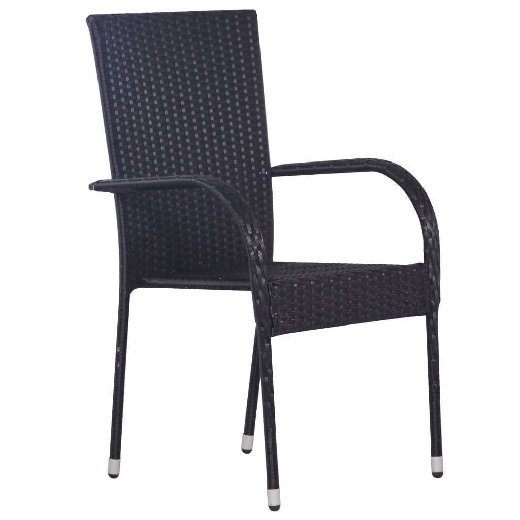 Garden Dining Set | Black | PE rattan, powder-coated steel, glass | Large