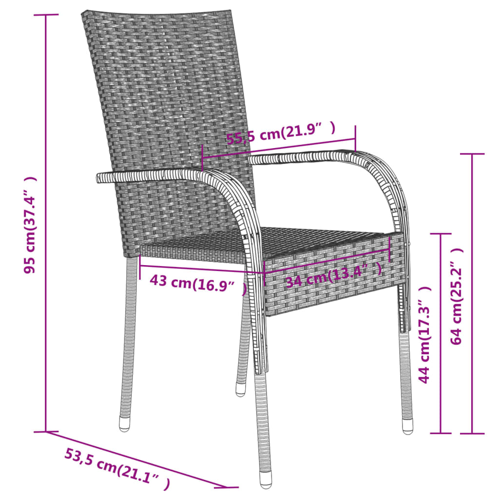 Garden Dining Set | Black | PE Rattan, Powder-Coated Steel, Glass | Large