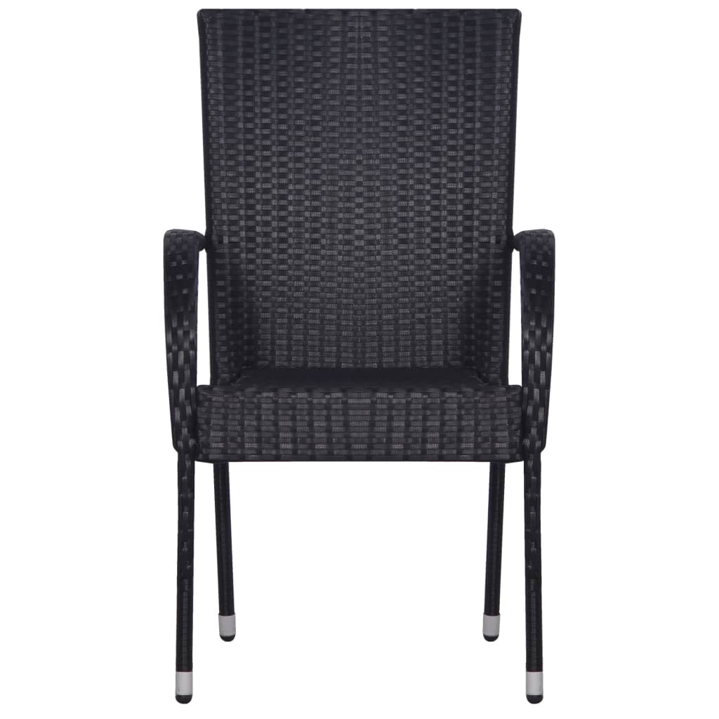 Garden Dining Set Black PE rattan, powder-coated steel, glass