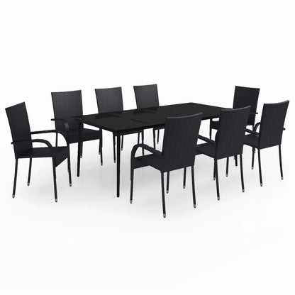 Garden Dining Set | Black | PE rattan | Large | Durable