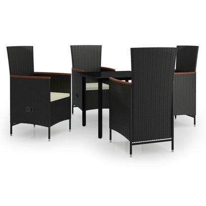5 Piece Patio Dining Set with Cushions Black