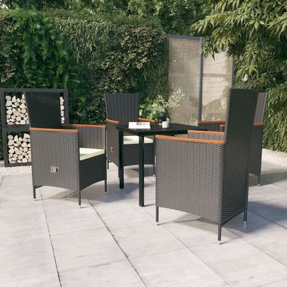 5 Piece Patio Dining Set with Cushions Black