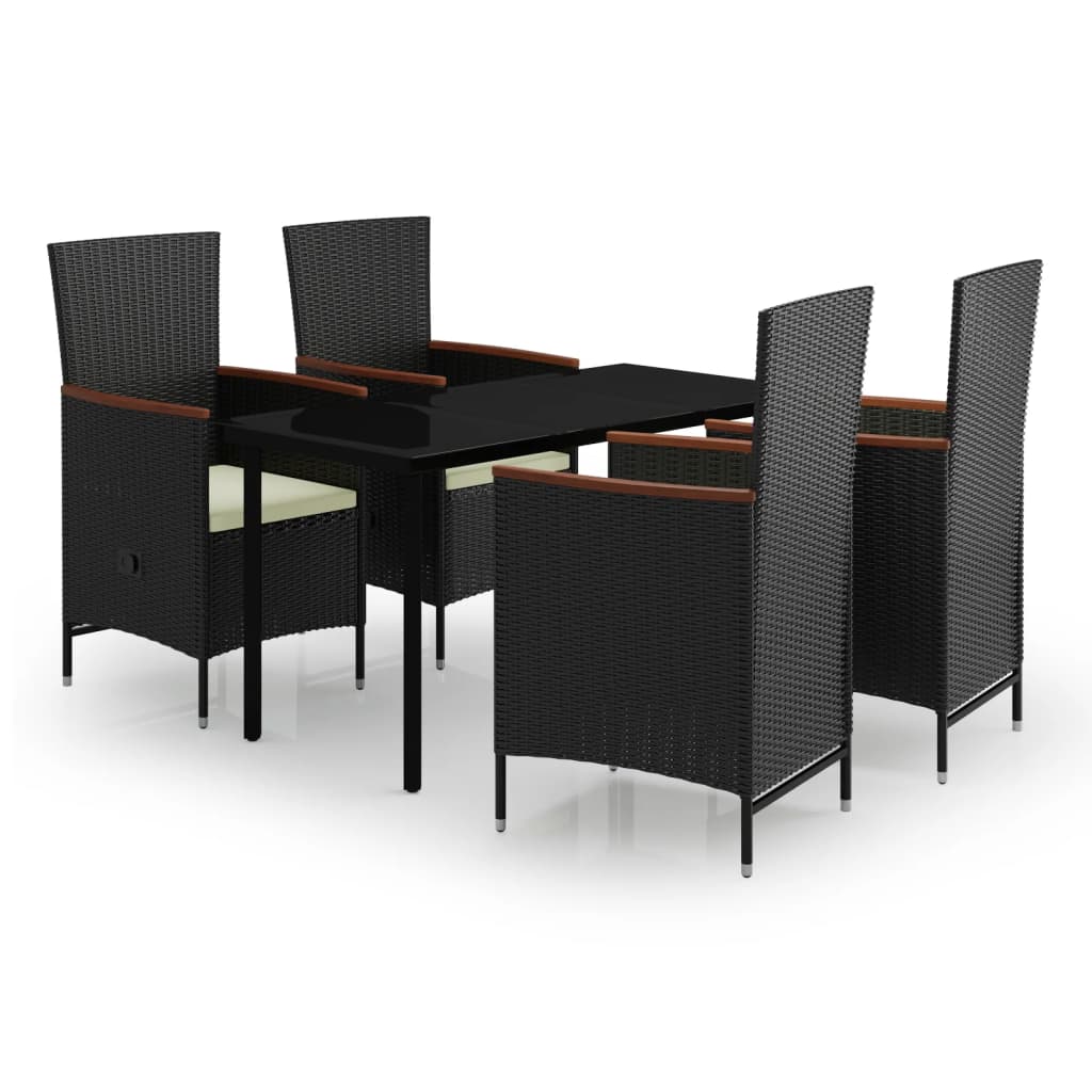 5 Piece Patio Dining Set with Cushions Black