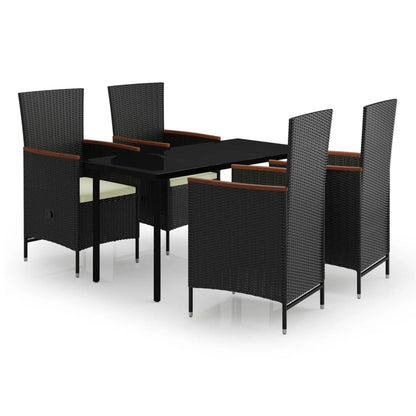 5 Piece Patio Dining Set with Cushions Black