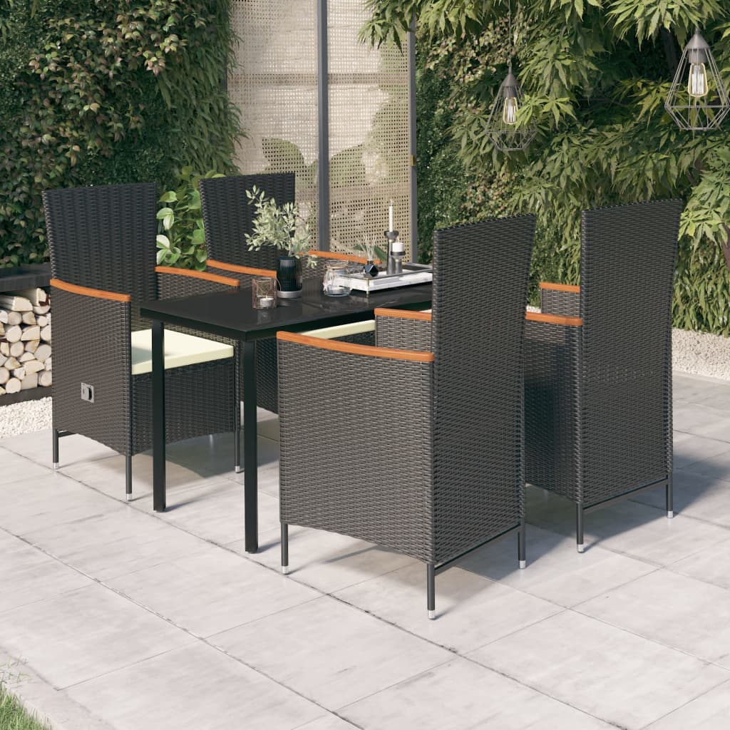 5 Piece Patio Dining Set with Cushions Black