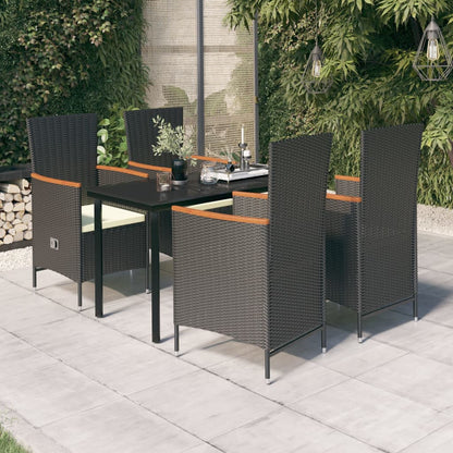 5 Piece Patio Dining Set with Cushions Black