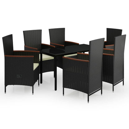 7 Piece Patio Dining Set with Cushions Black
