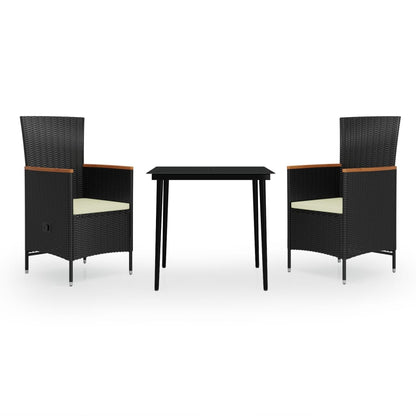 3 Piece Patio Dining Set with Cushions Black