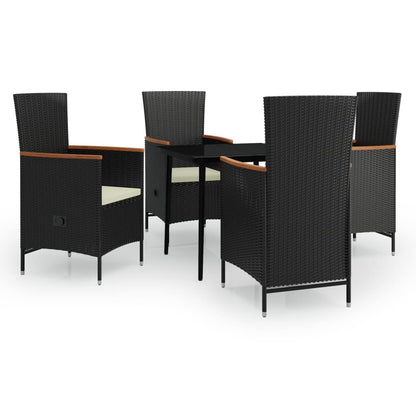 5 Piece Patio Dining Set with Cushions Black