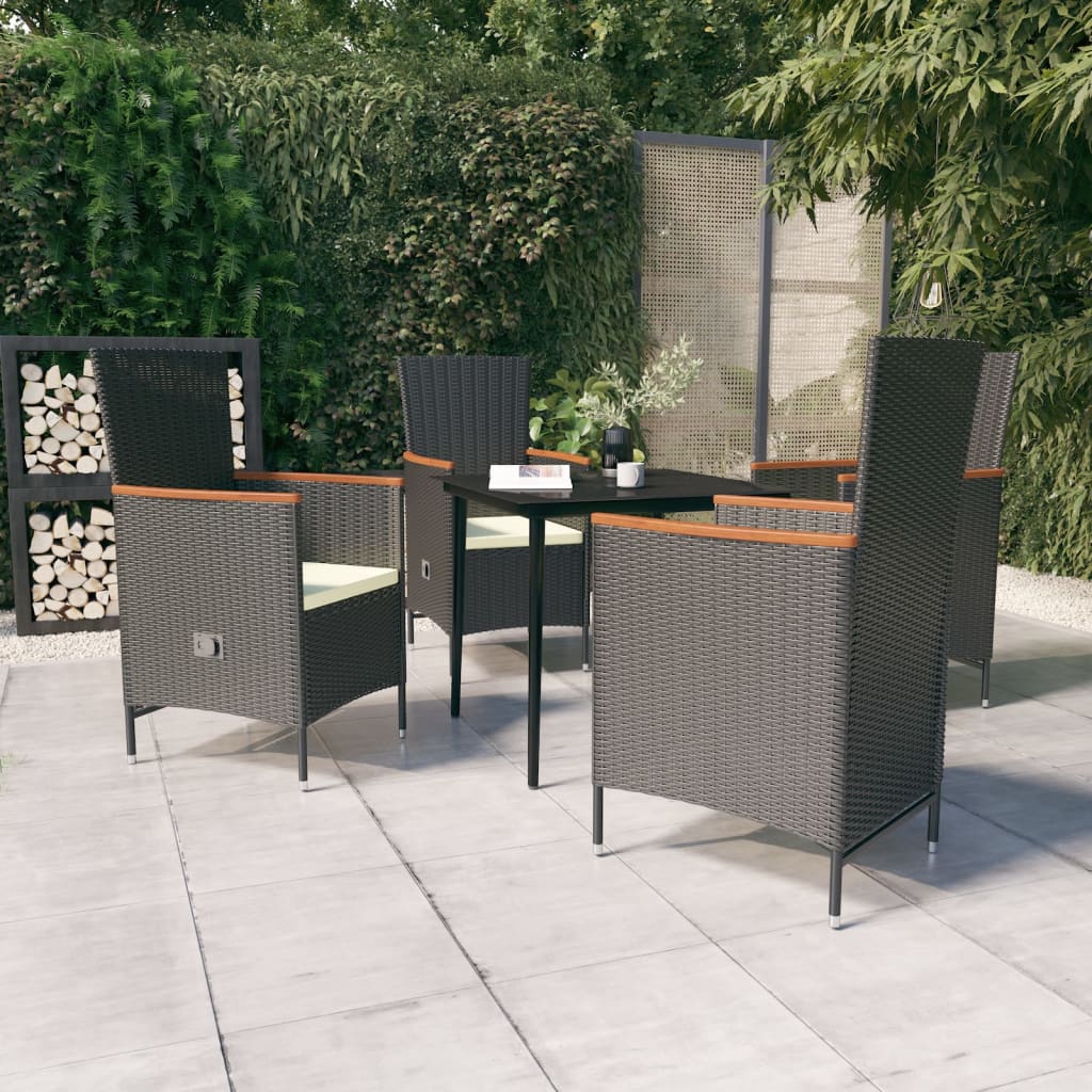 5 Piece Patio Dining Set with Cushions Black